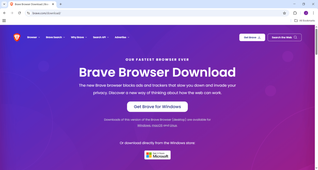 a picture of the brave browser installation process on a Windows computer to showcase the process of downloading the application