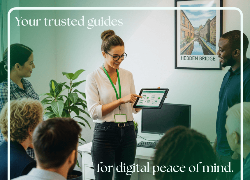 Digital peace of mind Digital peace of mind a picture of a lady giving a group tutorial on how to utilise a piece of tech